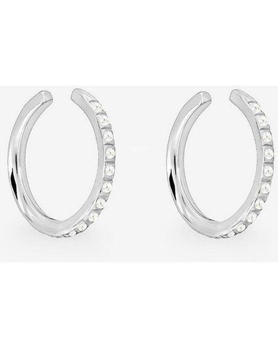 MUCHV Silver Thin Ear Cuffs With Sparkling Stones - Metallic
