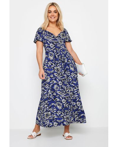 Yours Floral Print Tiered Maxi Dress - Blue