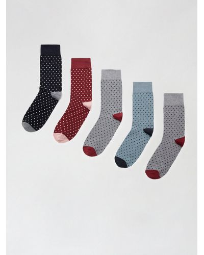 Burton 5 Pack Grey Coloured Dots Socks - White