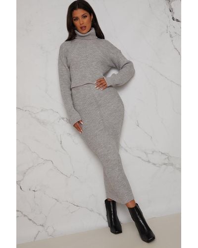 Chi Chi London Roll Neck Knitted Jumper - Grey