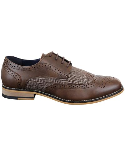 House Of Cavani Mens Classic Oxford Tweed Brogue Shoes In Brown Leather - Black