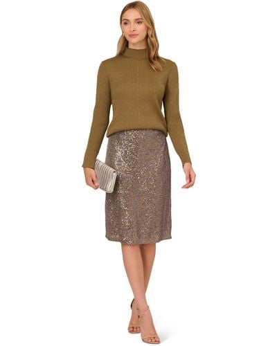 Adrianna Papell Sequin Pull On Pencil Skirt - Natural