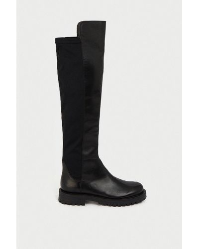 Warehouse Real Leather Flat Knee High - Black