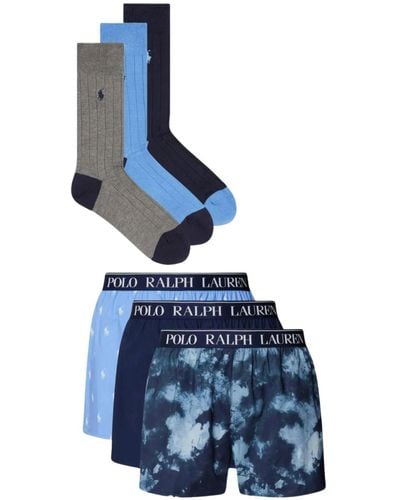 Polo Ralph Lauren 3 Pack Elastic Boxer & 3 Pack Rib Crew Sock Multi-buy - Blue