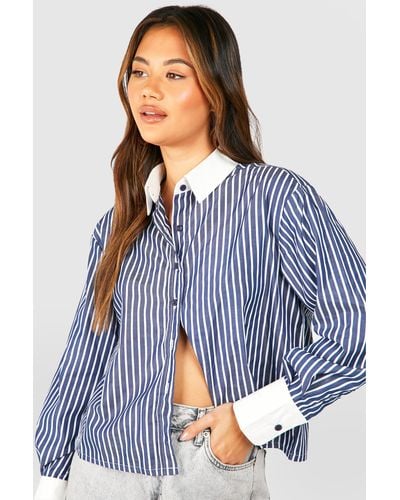 Boohoo Contrast Stripe Boxy Shirt - Blue