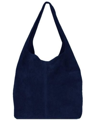 Sostter Navy Soft Suede Leather Hobo Shoulder Bag - Brxyd - Blue