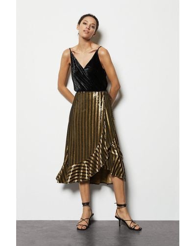Karen Millen Stripe Sequin Wrap Skirt - Metallic