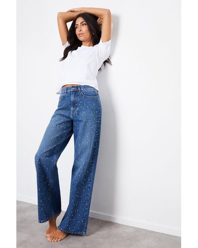 Threadbare 'manilla' Embellished Wide Leg Denim Jeans - Blue