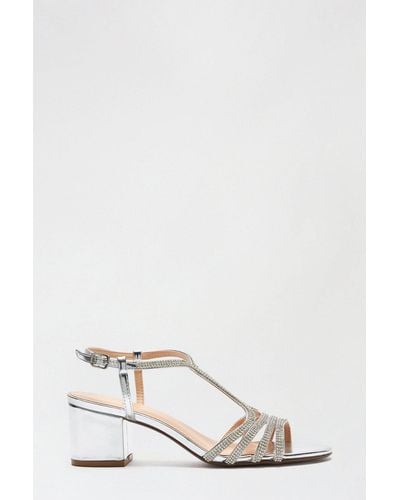 Dorothy Perkins Silver Spice Diamante Cage Heeled Sandal - White