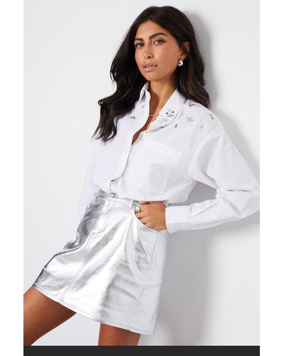 Threadbare 'seoul' Metallic Denim Mini Skirt - White
