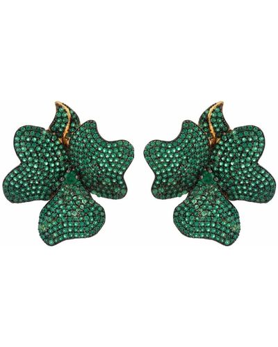 LÁTELITA London Flower Large Stud Earrings Gold Emerald Green