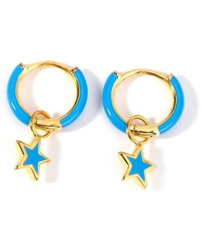 The Fine Collective Gold Plated Sterling Silver Blue Enamel Removable Star Charm Hoop Earrings