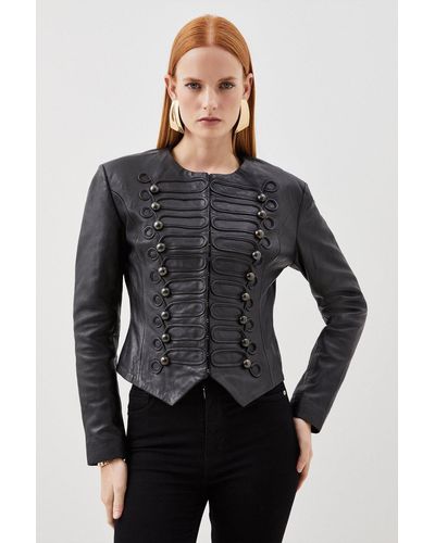 Karen Millen Washed Leather Military Jacket - Black