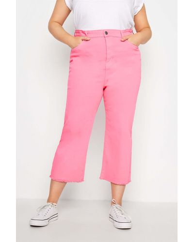 Yours Cropped Wide Leg Jeans - Pink