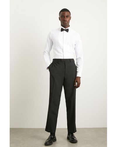 Burton Slim Fit Black Wool Blend Tuxedo Trousers - White