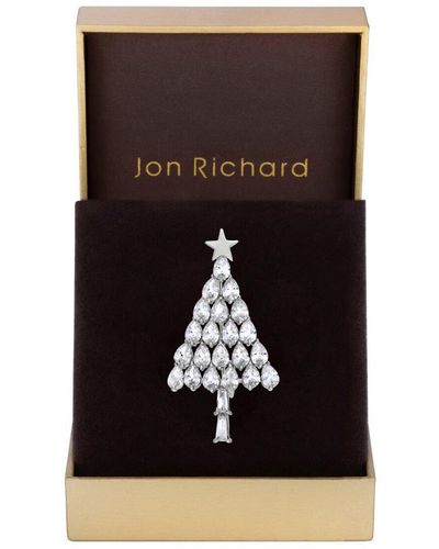 Jon Richard Rhodium Plated Christmas Tree Brooch - Gift Boxed - Black