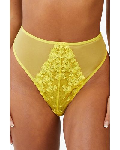 Playful Promises Audre Embroidery High Waisted Thong - Yellow