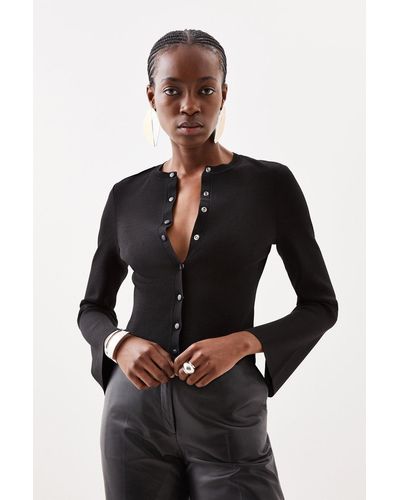 Karen Millen Premium Viscose Blend Body Contouring Knit Cardigan - Black