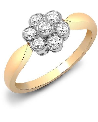 Jewelco London 9ct Gold 0.39ct Diamond 7 Stone Daisy Cluster Ring 9mm - 9r486 - Metallic