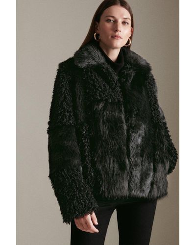 Karen Millen Patched Faux Fur Short Coat - Black
