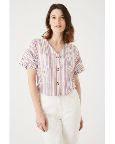MAINE Striped Button Up Blouse - Blue