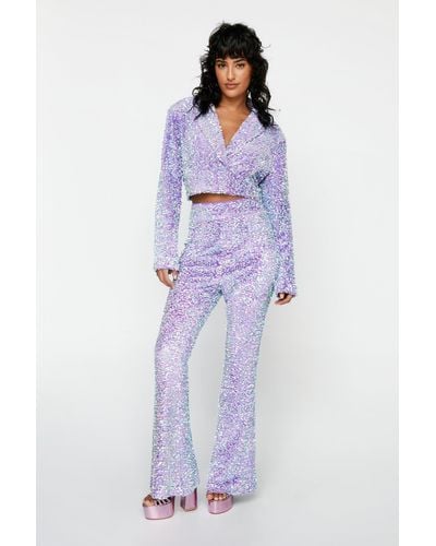Nasty Gal Premium Velvet Sequin Flared Trousers - Purple