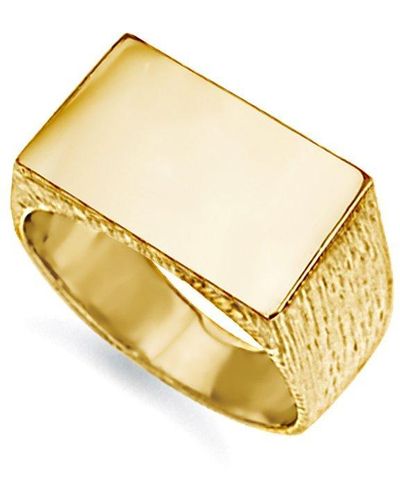 Jewelco London 9ct Gold Engravable Barked Initial Blank Plate Signet Ring - Jir008 - Metallic