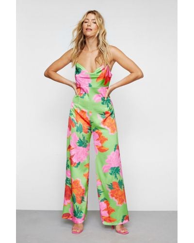 Nasty Gal Bold Floral Print Wide Leg Jumpsuit - White