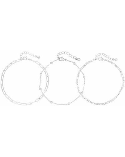 Mood Silver Textured Chain Link Anklets - Pack Of 3 - Metallic