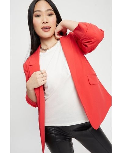 Dorothy Perkins Petite Red Ruched Sleeve Blazer