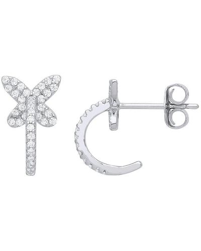 Jewelco London Silver Semi Eternity Hoop Butterfly Drop Earrings - Gve946 - Metallic