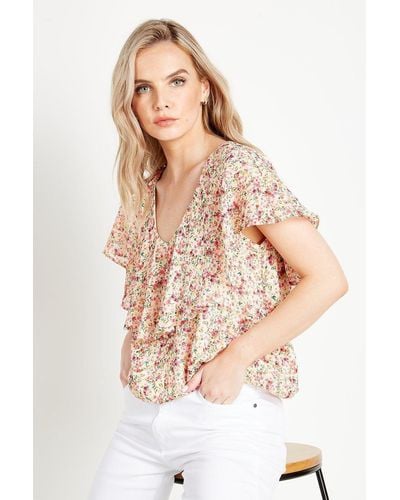 Wallis Petite Ditsy Floral Dobby Cape Sleeve Top - White