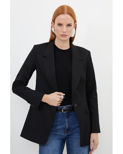Karen Millen Tailored Premium Twill Single Breasted Blazer - Black