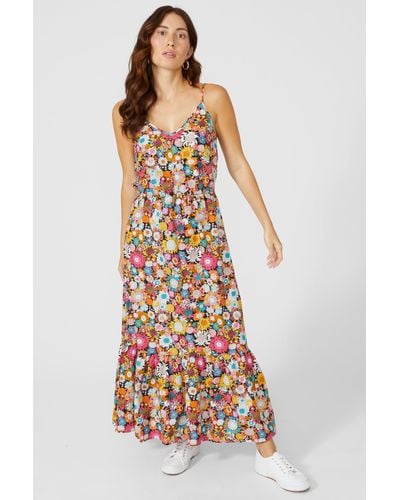 MAINE Cotton Bold Floral Tiered Maxi Dress - White
