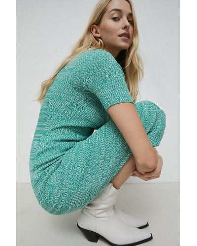 Warehouse Petite Square Neck Speckle Knit Dress - Green