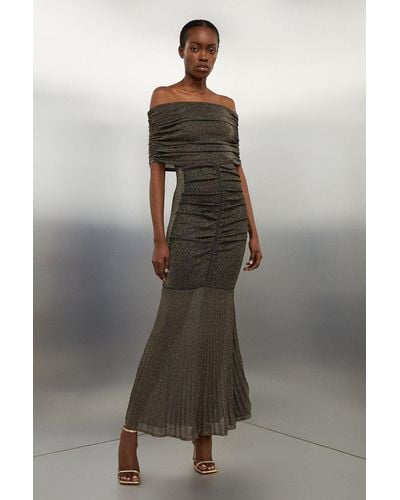 Karen Millen Slinky Viscose Sparkle Bardot Knit Maxi Dress - Metallic