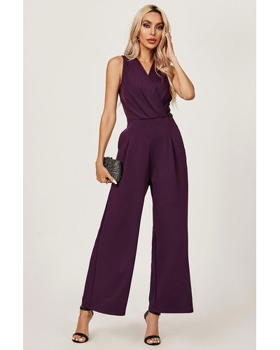 FS Collection High Waist Wrap Top Jumpsuit - Purple