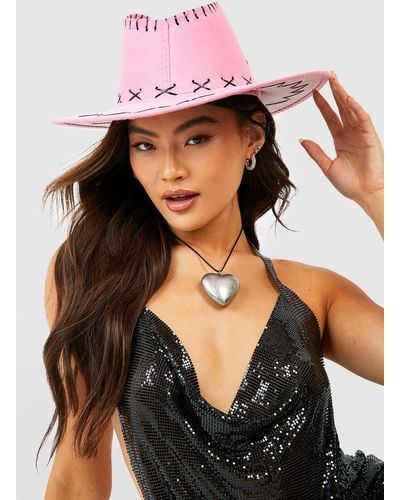 Boohoo Pink Western Trim Cowboy Hat