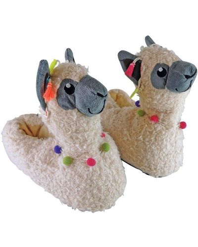 Sock Snob Llama Knitted Warm Novelty Fluffy Cream 3d House Slippers - Natural