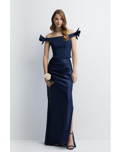 Coast Premium Satin Figure Shaping Bridesmaids Maxi Skirt - Blue