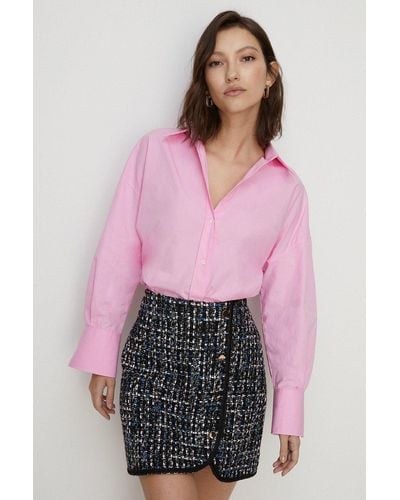 Oasis Tweed Wrap Over Button Detail Mini Skirt - Pink