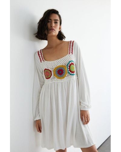 Warehouse Crochet Long Sleeve Mini Dress - White