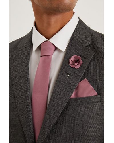 Burton Slim Rose Pink Tie And Pocket Square Set - Black