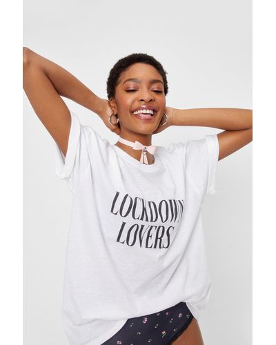 Nasty Gal Lockdown Lovers Oversized Graphic Tee - White