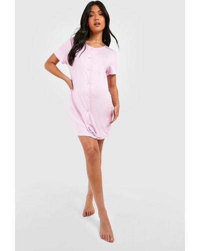 Boohoo Maternity Peached Jersey Button Down Nightie - Red