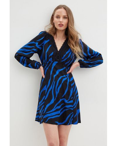 Dorothy Perkins Zebra Lace Trim Dress - Blue