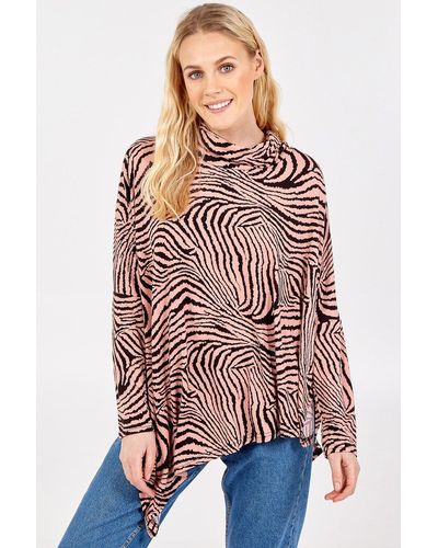Blue Vanilla Abstract Zebra Oversized Cowl Neck Top - Red