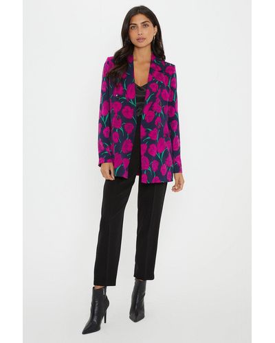 Wallis Double Breasted Printed Blazer - Red