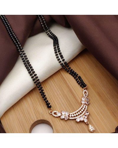 The Colourful Aura Asian Mania Zircon Temple Danity Mangalsutra Black Beads Nuptial Pendant Necklace - Natural