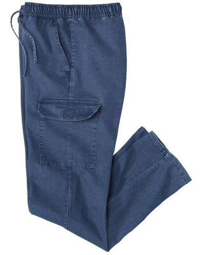 Atlas For Men Denim Elasticated Waist Cargo Jeans - Blue